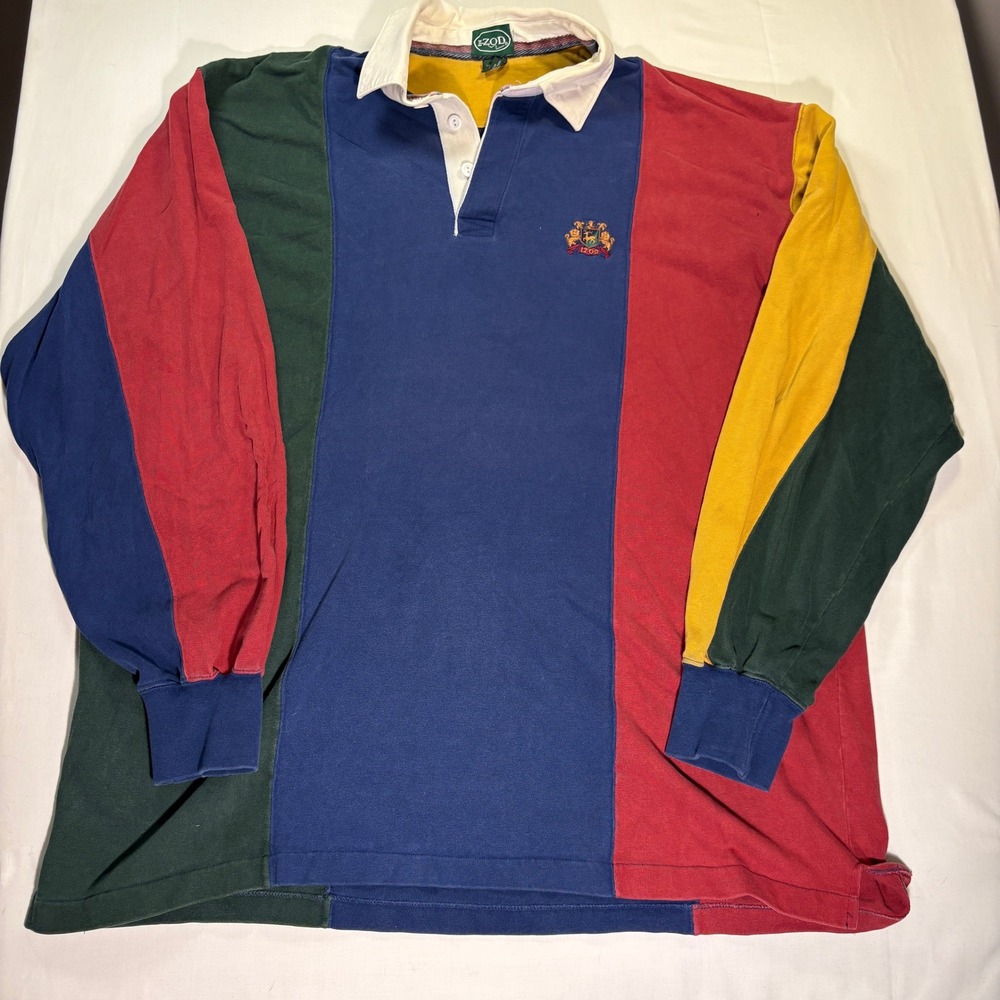 Vintage Izod Rugby Shirt Mens XL Colorblock Long Sleeve Cotton Made in USA